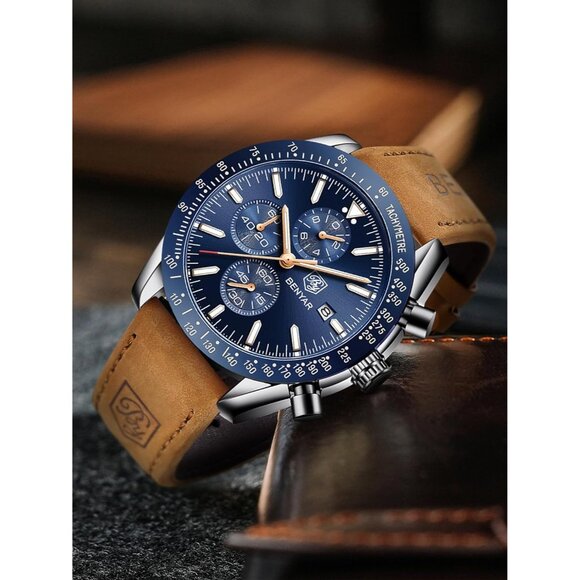 ⚡ Analog Quartz Chronograph 30M Waterproof Watch Elegant Gift for Men Business - Picture 3 of 8